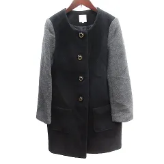 グローブ grove ノーカラーコート ロング 切替 総裏地 M 黒 ブラック /AU