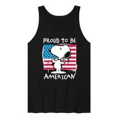 アニメキャラクター レディース トップス Tシャツ グラフィック Licensed Character Mens Peanutsnoopy Proud To Be American Graphic Tank Top Black ブラック