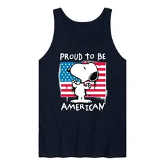 アニメキャラクター レディース トップス Tシャツ グラフィック Licensed Character Mens Peanutsnoopy Proud To Be American Graphic Tank Top Navy ネイビー