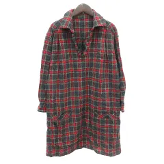 スピック&スパン Spick&Span ワンピース ミニ スキッパーカラー チェック 長袖 ウール グレー 赤 レッド /MN