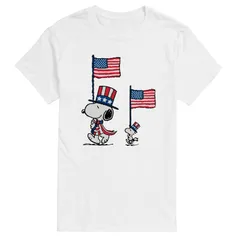 アニメキャラクター レディース トップス Tシャツ グラフィック Licensed Character Mens Peanutsnoopy Woodstock USA Flags Graphic Tee White ホワイト
