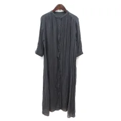 ドレスキップ DRESKIP シャツワンピース ロング 七分袖 L チャコールグレー /MS ●RY