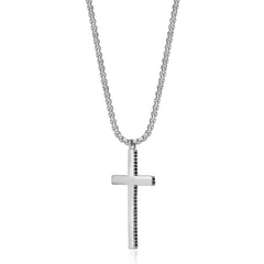 リンクス レディース アクセサリー ネックレス・チョーカー・ペンダントトップ レース Mens LYNX Sterling Silver 12 CaratW Black Diamond Cross Pendant Necklace Sterling ブラック