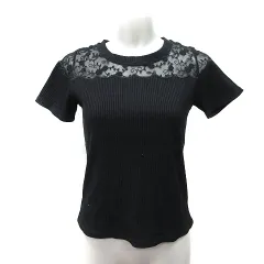 イング INGNI カットソー リブ 切替 レース 半袖 M 黒 ブラック /YI ●RY