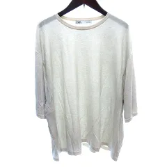 ザラ ZARA ニット カットソー ラメ 五分袖 L ライトベージュ /AU