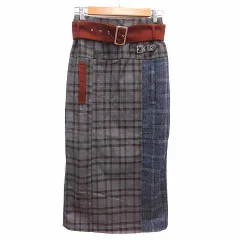 レディアゼル REDYAZEL タイトスカート ロング チェック M グレー 茶 ブラウン /YK