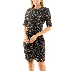 ニコルミラー レディース トップス ワンピース プリント メッシュ Womens Nicole Miller Printed Shirred Mesh Dress Lipstick Printのサムネイル
