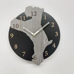 名入れ・文字入れ無料　はみだし立ちワンちゃん壁掛け時計　シュナウザー　グレー　静音壁掛け時計　おしゃれ　職人が作る日本製