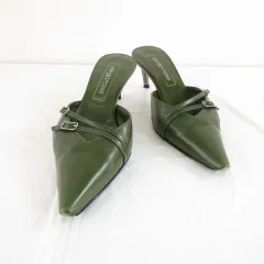 セルジオロッシ Sergio rossi パンプス ミュール レザー ヒール5.5cm 緑 カーキ 35 *T17