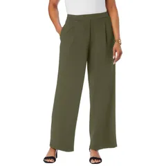 ジェシカロンドン レディース ボトムス カジュアルパンツ ワイドレッグ クレープラスサイズ ニット Jessica London Womens Plusize Stretch Knit Crepe Wide Leg Pant Dark Olive Green