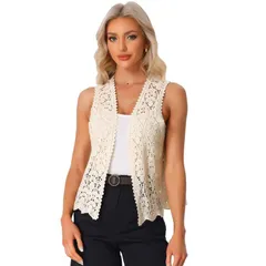 アレグラ ケー レディース アウター ジャケット・ブルゾン フラワー柄 ベスト ノースリーブ カーディガン フラワー ALLEGRA K Womens Floral Crochet Hollow Out Sleeveless Open Front Boho V
