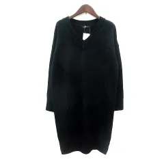 アクアガレージ aquagarage ワンピース ニット ひざ丈 長袖 F 黒 ブラック /MN