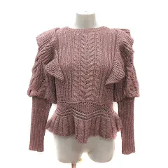 リリーブラウン Lily Brown ニット セーター 透かし編み ケーブル フリル 長袖 1 ピンク 金色 ゴールドカラー /MS