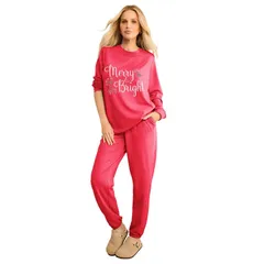 ロアマンズ レディース トップス Tシャツ プラスサイズ プリント スウェット フリース Roamans Womens Plusize Comfort Fleece Printed Sweatshirt Vibrant Rose Merry