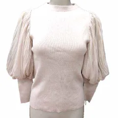 スナイデル SNIDEL ニット カットソー 切替 チュール プリーツ 七分袖 F ピンク /YK