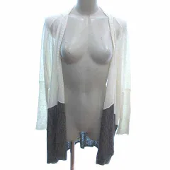 ローズバッド ROSE BUD ロングカーディガン ニット 前開き バイカラー 長袖 麻 リネン F 白 ホワイト グレー /YK ●RY