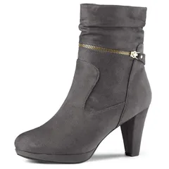 アレグラ ケー レディース シューズ ブーツ・レインブーツ プラットフォーム アンクル ヒール ALLEGRA K Womens Ankle Ziplatform Higheel Mid Calf Boots Grey グレー