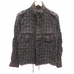 ビームス BEAMS シャツジャケット ジップアップ チェック 長袖 L 茶 ブラウン 黒 ブラック /YK