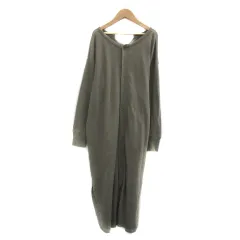 ローリーズファーム LOWRYS FARM シャツワンピース ロング丈 長袖 ラウンドネック 無地 オーバーサイズ F カーキ /YS21