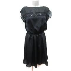 クミキョク 組曲 KUMIKYOKU ワンピース ひざ丈 フレンチスリーブ レース 2 M 黒 ブラック /YI