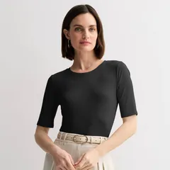 ナインウェスト レディース トップス Tシャツ Womens Nine West Fitted Elbow Sleeve Tee Mineral Black ブラック