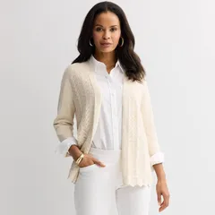 クロフト＆バロー レディース アウター ニット・セーター カーディガン Womens Croft Barrow Chevron OpenFront Cardigan Graceful Beige ベージュ