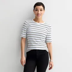 ナインウェスト レディース トップス Tシャツ Womens Nine West Fitted Elbow Sleeve Tee Blue Lina Stripe ブルーのサムネイル