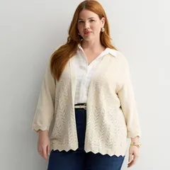 クロフト＆バロー レディース アウター ニット・セーター プラスサイズ カーディガン Plusize Croft Barrow Chevron Open Front Cardigan Graceful Beige ベージュ