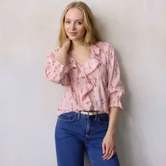 LC Lauren Conrad レディース トップス シャツ フリル ブラウス Womens LC Lauren Conrad Ruffle Front Blouse With Tucks Pink Wildflower ピンク