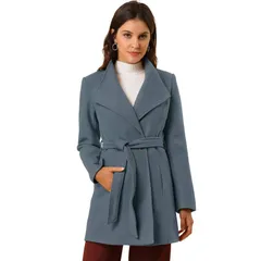アレグラ ケー レディース アウター ジャケット・ブルゾン コート ALLEGRA K Womenstand Collar Tie Waist Winter Classic Long Trenchcoat Grey Blue グレー