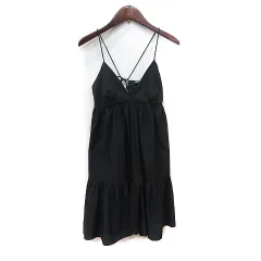 ザラ ZARA キャミワンピース ひざ丈 ティアード 黒 ブラック /YI