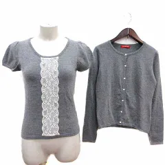 アプワイザーリッシェ Apuweiser-riche アンサンブル カーディガン ニット カットソー パール レース 半袖 2 M グレー /YK