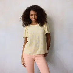 LC Lauren Conrad レディース トップス シャツ プチ ブラウス Petite LC Lauren Conrad Flutter Short Sleeve Blouse Ylw Syd Bloomstripe ストライプ