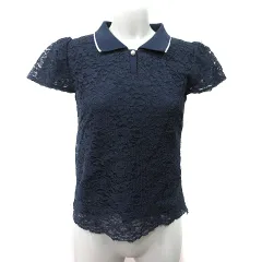 ウィルセレクション WILLSELECTION ポロシャツ 半袖 総レース M 紺 ネイビー /YI