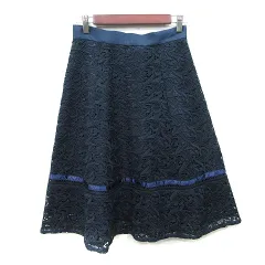 アプワイザーリッシェ Apuweiser-riche フレアスカート ミモレ ロング 総レース 2 M 紺 ネイビー /YI