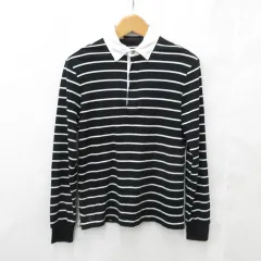ラルフローレン RALPH LAUREN ポロシャツ 長袖 ハーフジップ ボーダー 綿 黒 白 ブラック ホワイト S
