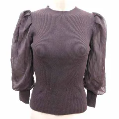 スナイデル SNIDEL ニット カットソー 切替 シアー パワーショルダー 七分袖 ONE こげ茶 ダークブラウン /YK