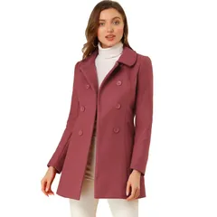 アレグラ ケー レディース アウター ジャケット・ブルゾン コート ALLEGRA K Womens Peter Pan Collar Double Breasted Long Sleeve Winter Coat Dark Pink ピンク