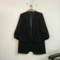 ザラ レディース ブラック ロールアップ スリーブ ブレーザー