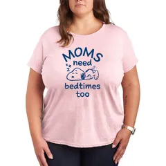 アニメキャラクター レディース トップス Tシャツ プラスサイズ グラフィック Licensed Character Plusize Peanutsnoopy Moms Need Bedtimes Too Graphic Tee Heather Pink ヘザ
