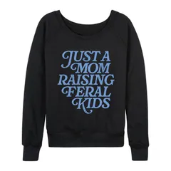 アニメキャラクター レディース トップス Tシャツ パイル Licensed Character Womens Just A Mom Raising Feral Kids French Terry Long Sleeve Tee Black ブラック