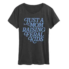 アニメキャラクター レディース トップス Tシャツ グラフィック Licensed Character Womens Just A Mom Raising Feral Kids Graphic Tee Heather Charcoal チャコール