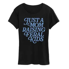 アニメキャラクター レディース トップス Tシャツ グラフィック Licensed Character Womens Just A Mom Raising Feral Kids Graphic Tee Black ブラック