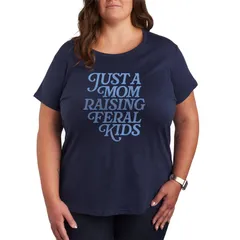 アニメキャラクター レディース トップス Tシャツ プラスサイズ グラフィック Licensed Character Plusize Just A Mom Raising Feral Kids Graphic Tee Navy ネイビー