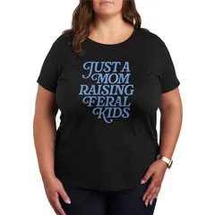 アニメキャラクター レディース トップス Tシャツ プラスサイズ グラフィック Licensed Character Plusize Just A Mom Raising Feral Kids Graphic Tee Black ブラック