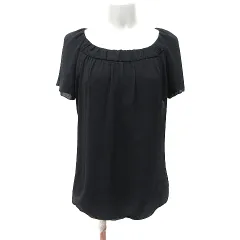 インディヴィ INDIVI シフォンブラウス プルオーバー 半袖 38 M 黒 ブラック /YI