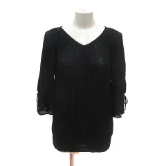 23区 オンワード樫山 ニット カットソー 透かし編み 七分袖 44 黒 ブラック /MS