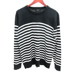 アズールバイマウジー AZUL by moussy ニット セーター ボーダー 星柄 長袖 L 黒 ブラック /AU