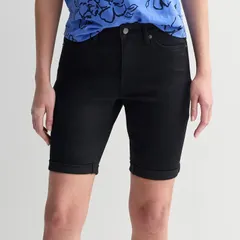 ソノマ レディース ボトムス ハーフパンツ・ショーツ プチ ショートパンツ デニム Petite Sonoma Goods For Life Roll Cuff Denim Bermuda Shorts Black ブラック