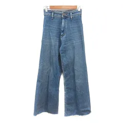 ザラ ZARA デニムパンツ ジーンズ ワイド ウォッシュ加工 34 S 紺 ネイビー /MN